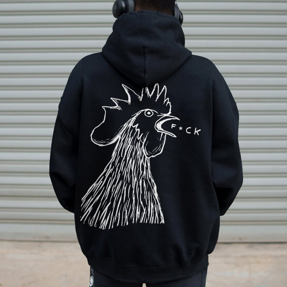 Funny Chicken  Printed Back Cotton Hoodie