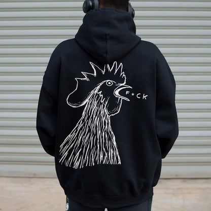 Funny Chicken  Printed Back Cotton Hoodie