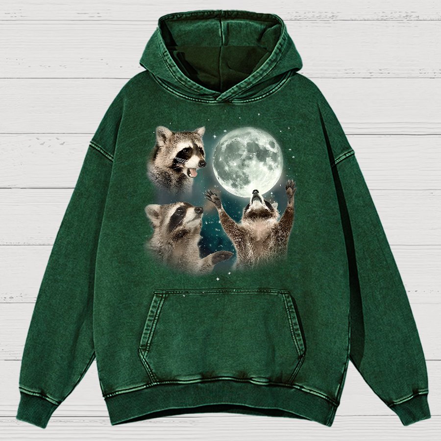 Three Raccoons Moon  Vintage Distressed Hoodie