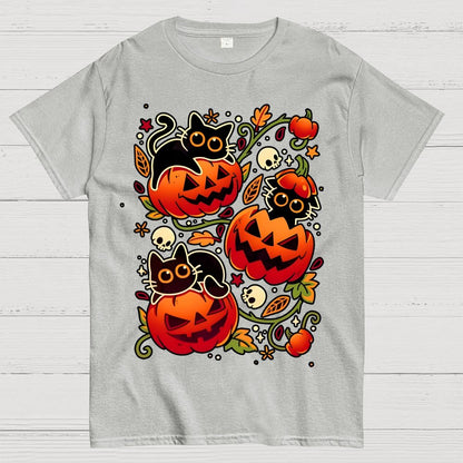 Black Cat Pumpkin Party Geek Cotton T-Shirt