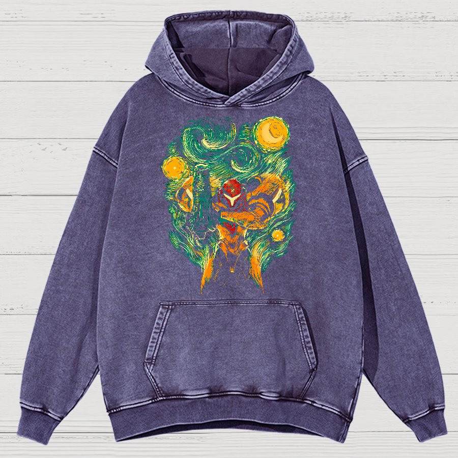Cosmic Hunter Vintage Distressed Hoodie