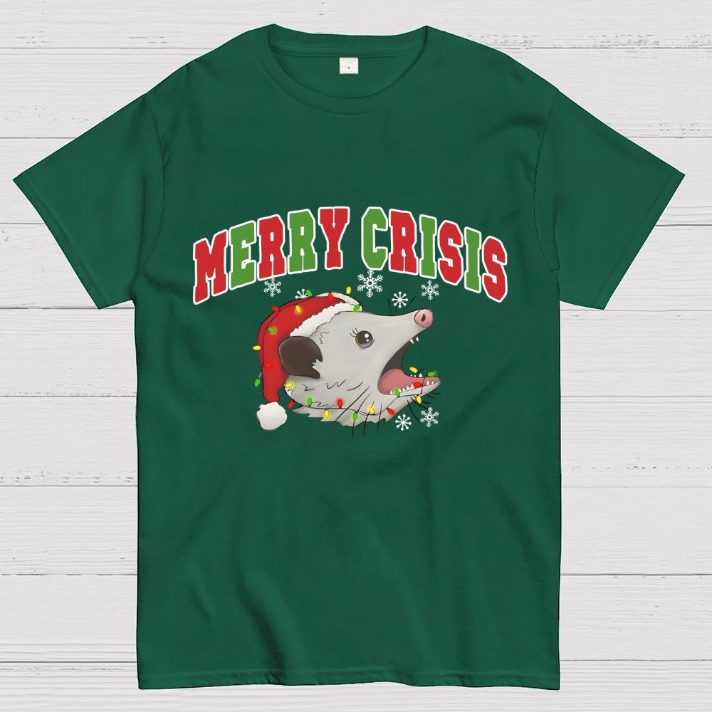 Merry Crisis Opossum Funny Christmas Geek T-Shirt