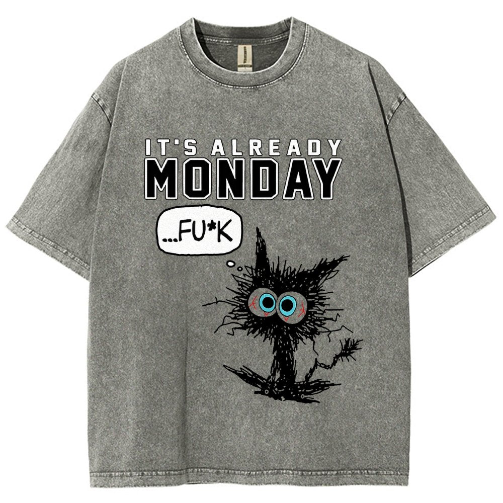 Monday Funny Cat Vintage Distressed T-shirt