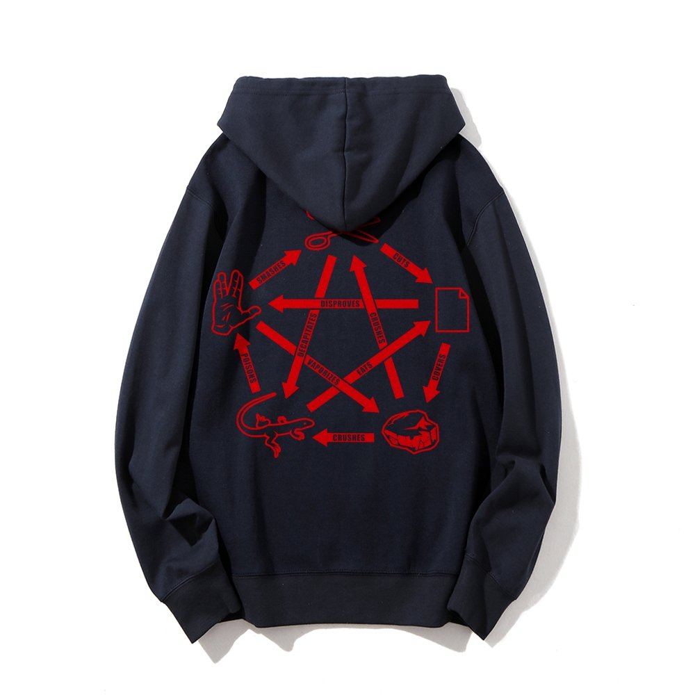 Rock Paper Scissors Spock Printed Back Unisex Cotton Hoodie