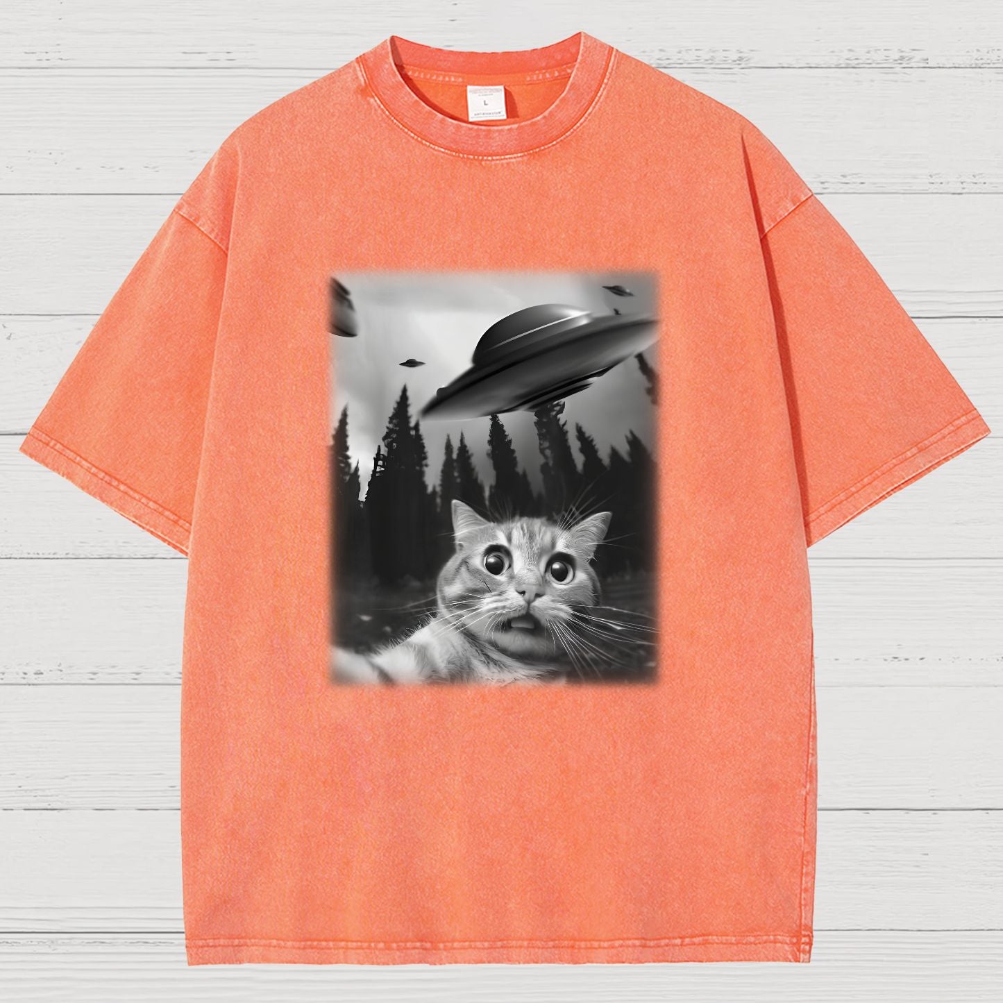 Cat With UFOs Vintage Distressed T-shirt