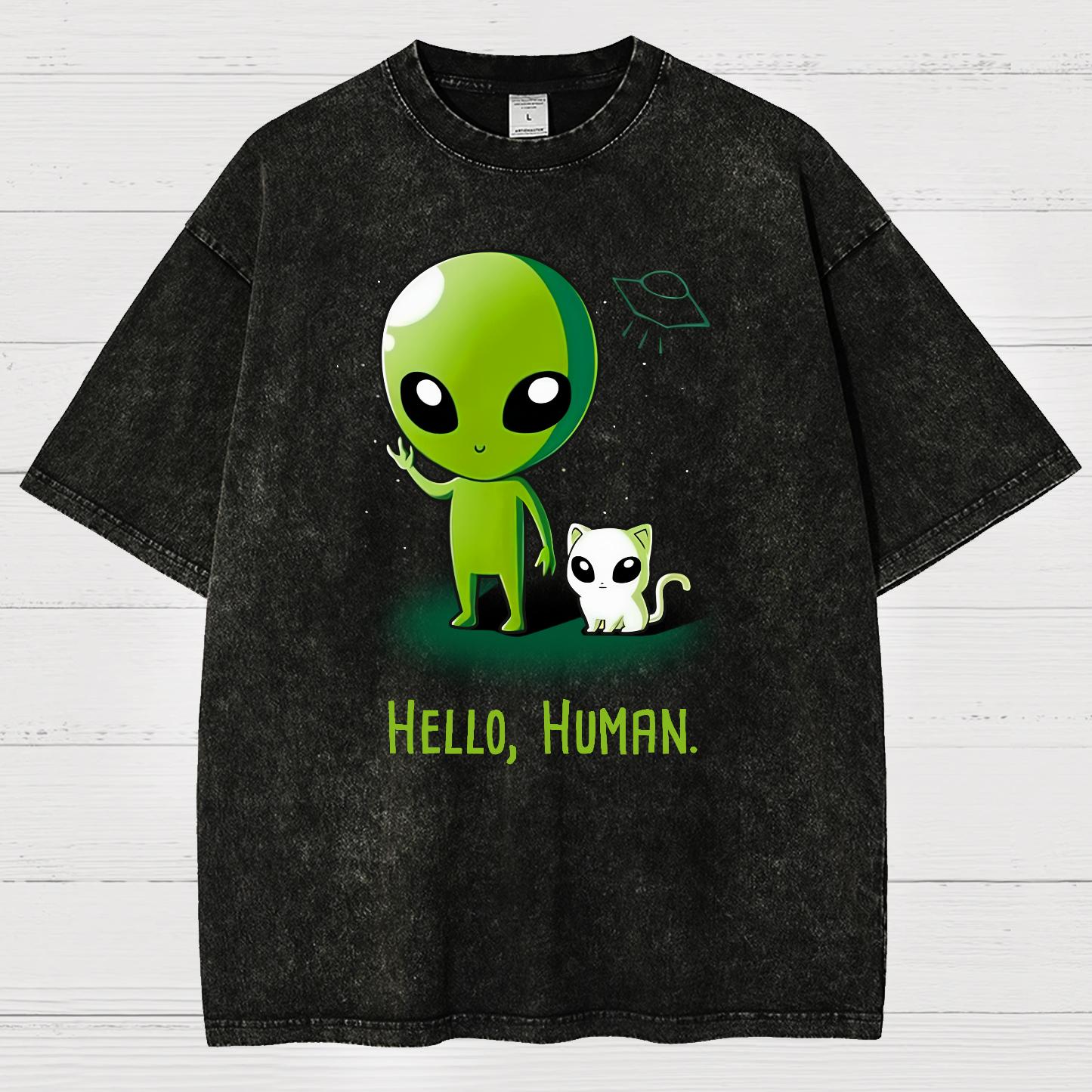 Hello, Human！！Vintage Distressed T-shirt