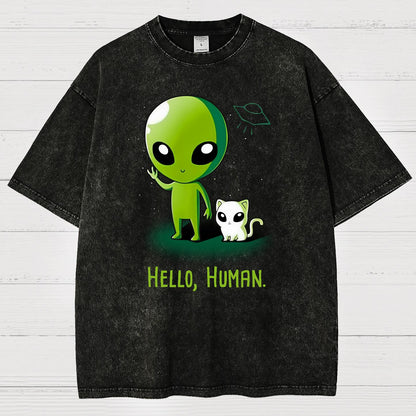 Hello, Human！！Vintage Distressed T-shirt