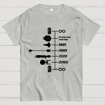 Sci-Fi Timeline Graphic Classic Movie Spaceships Nostalgic Space Travel Geek T-Shirt