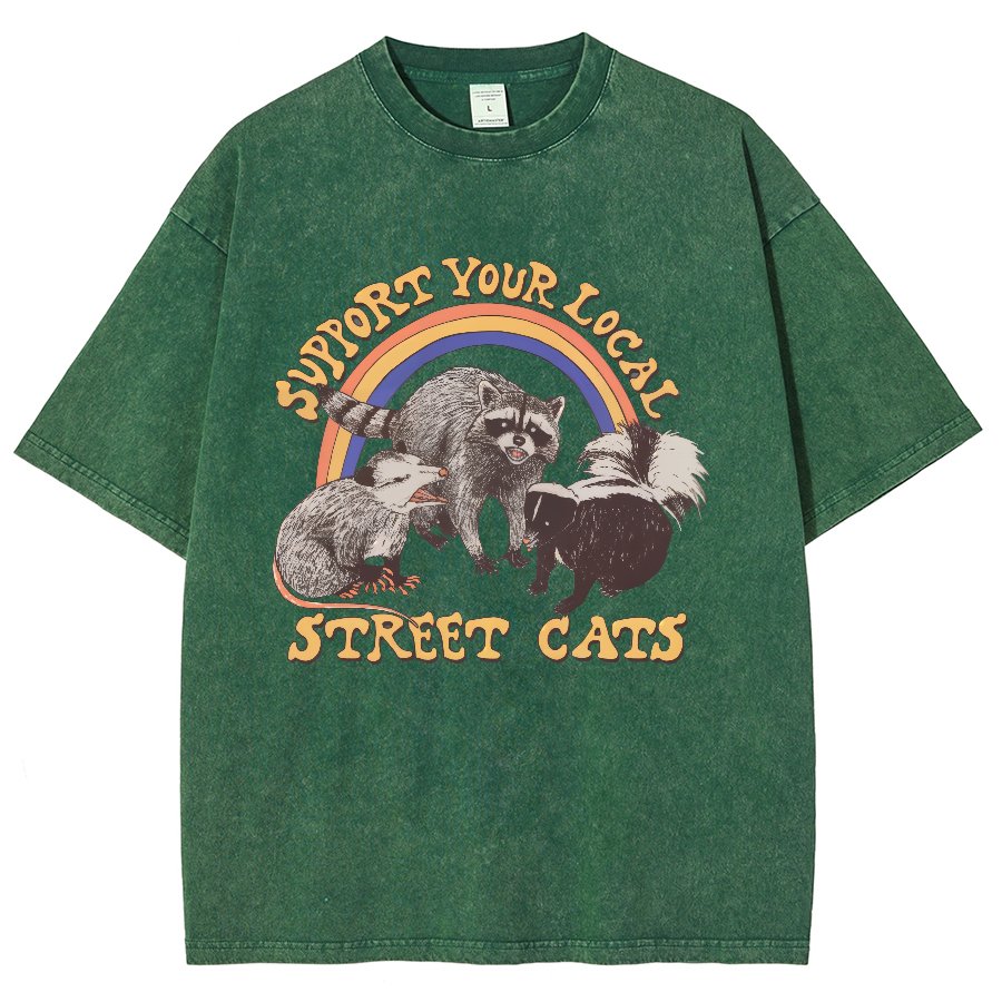 Support Your Local Street Cats (raccoon) Vintage Distressed T-shirt