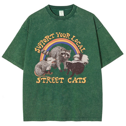 Support Your Local Street Cats (raccoon) Vintage Distressed T-shirt