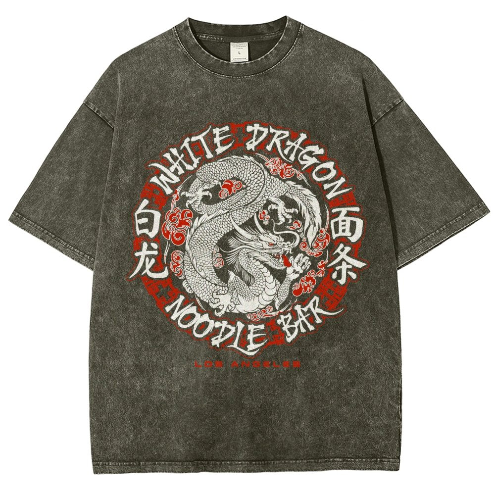 White Dragon Noodle Bar Oversized Vintage Distressed T-shirt
