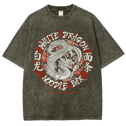 White Dragon Noodle Bar Oversized Vintage Distressed T-shirt