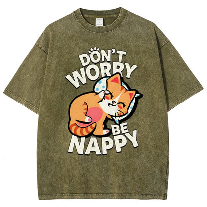 Cute Kawaii Pet Cat Don't Worry Vintage Distressed T-shirt