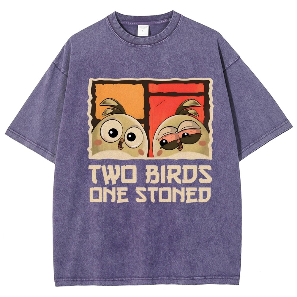 Two Birds One Stoned Vintage Distressed T-shirt