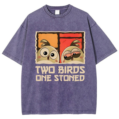 Two Birds One Stoned Vintage Distressed T-shirt