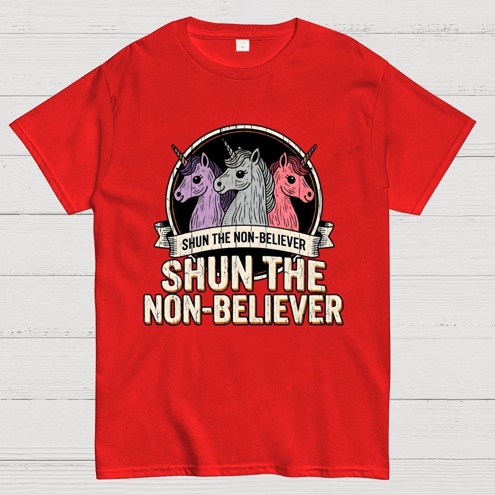 Shun The Non-Believer Funny Unicorn Meme Geek T-Shirt