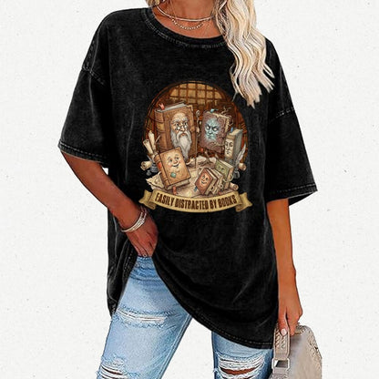 Easily Distracted By Books Vintage Distressed T-shirt