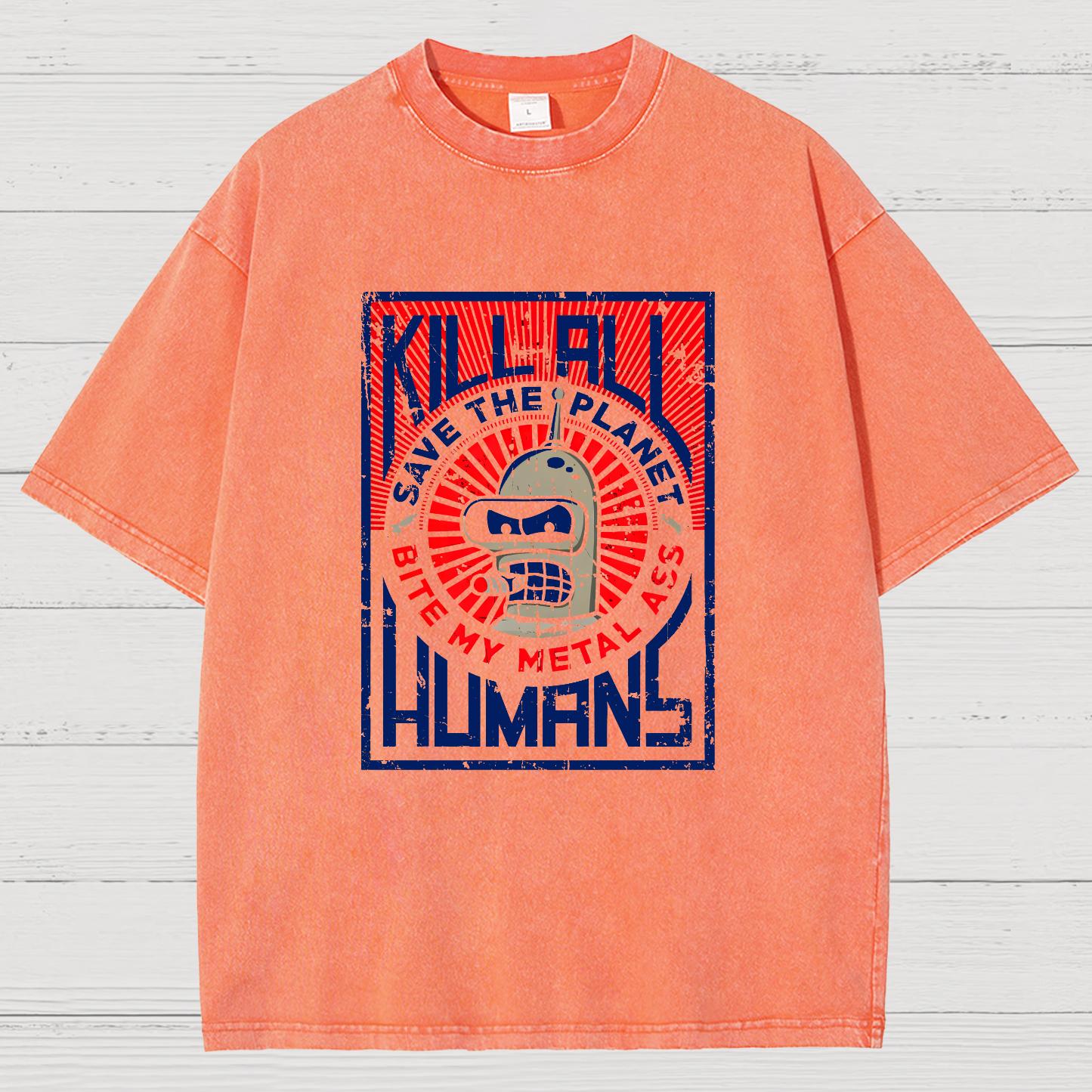 Save The Earth And Kill All Humans Nerdy Vintage Distressed T-shirt