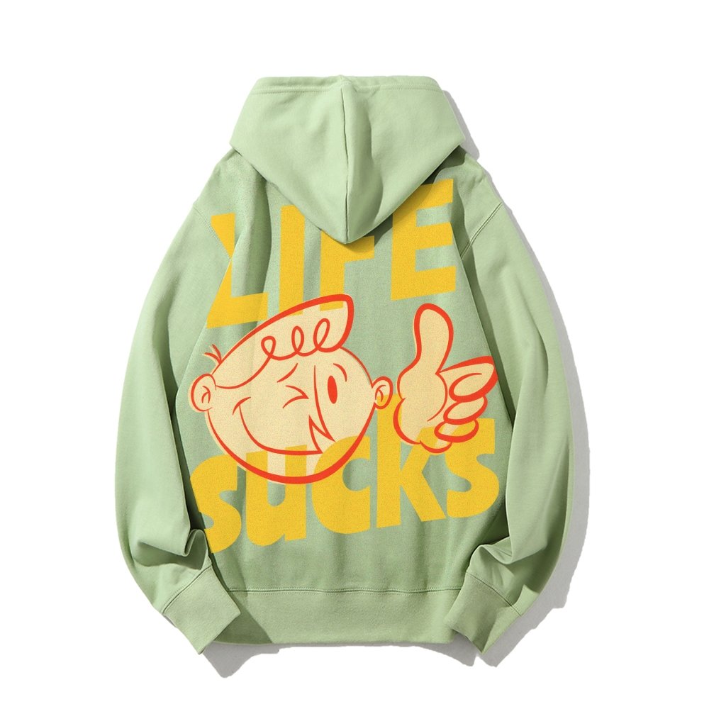Life Sucks Printed Back Cotton Hoodie