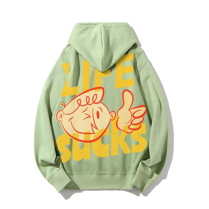 Life Sucks Printed Back Cotton Hoodie