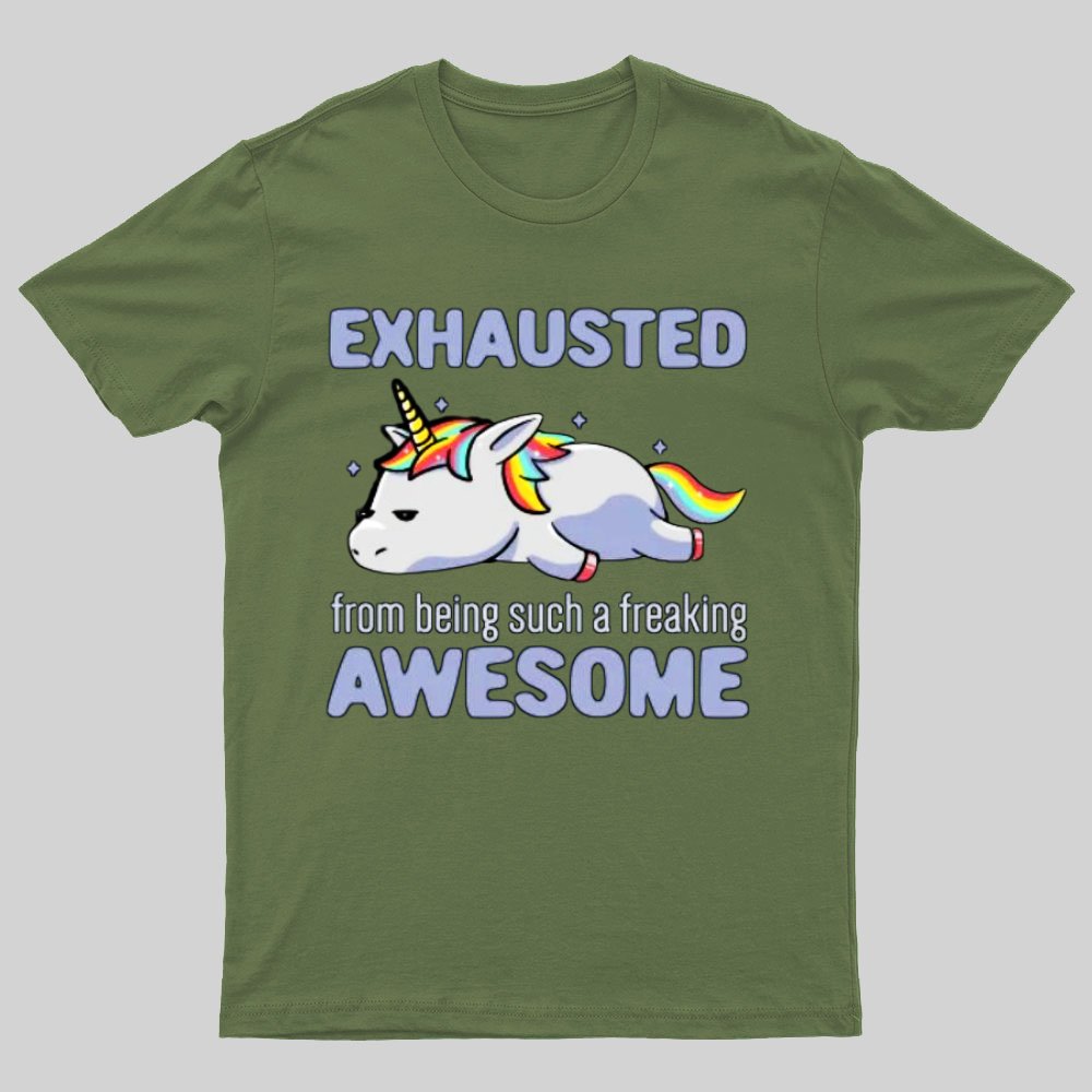 Exhausted From Being Awesome Lazy Unicorn Gift T-Shirt
