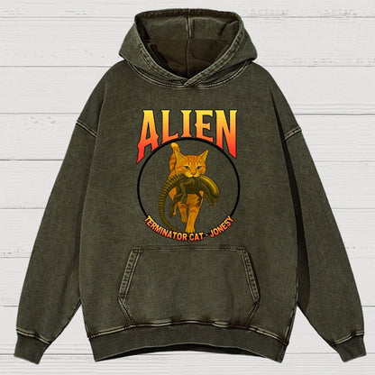 Black Cat Eating Alien Vintage Distressed Hoodie