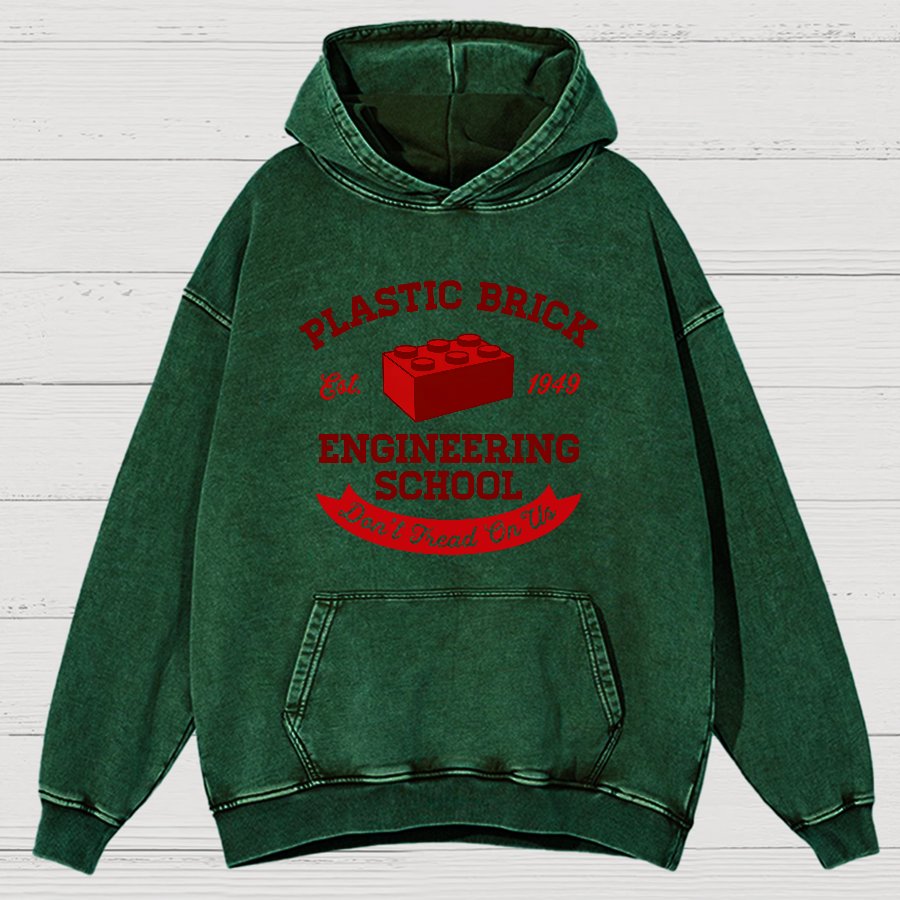 Plastic Brick Engineering School Vintage Distressed Hoodie