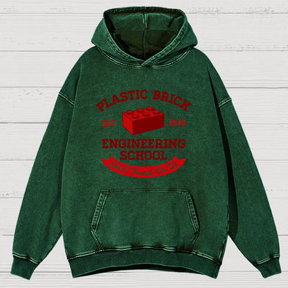 Plastic Brick Engineering School Vintage Distressed Hoodie