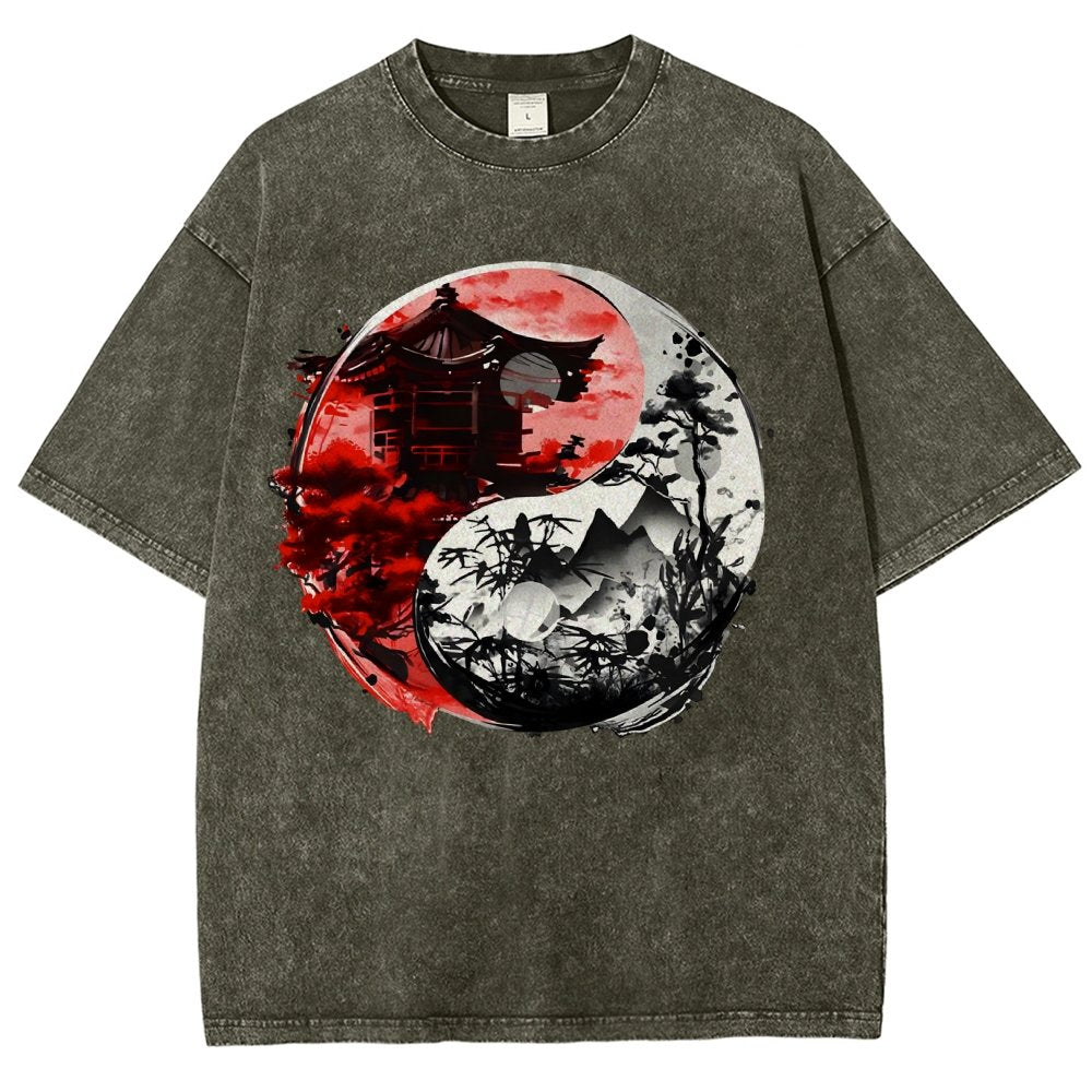 Temple Yin yang Vintage Distressed T-shirt