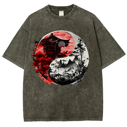 Temple Yin yang Vintage Distressed T-shirt