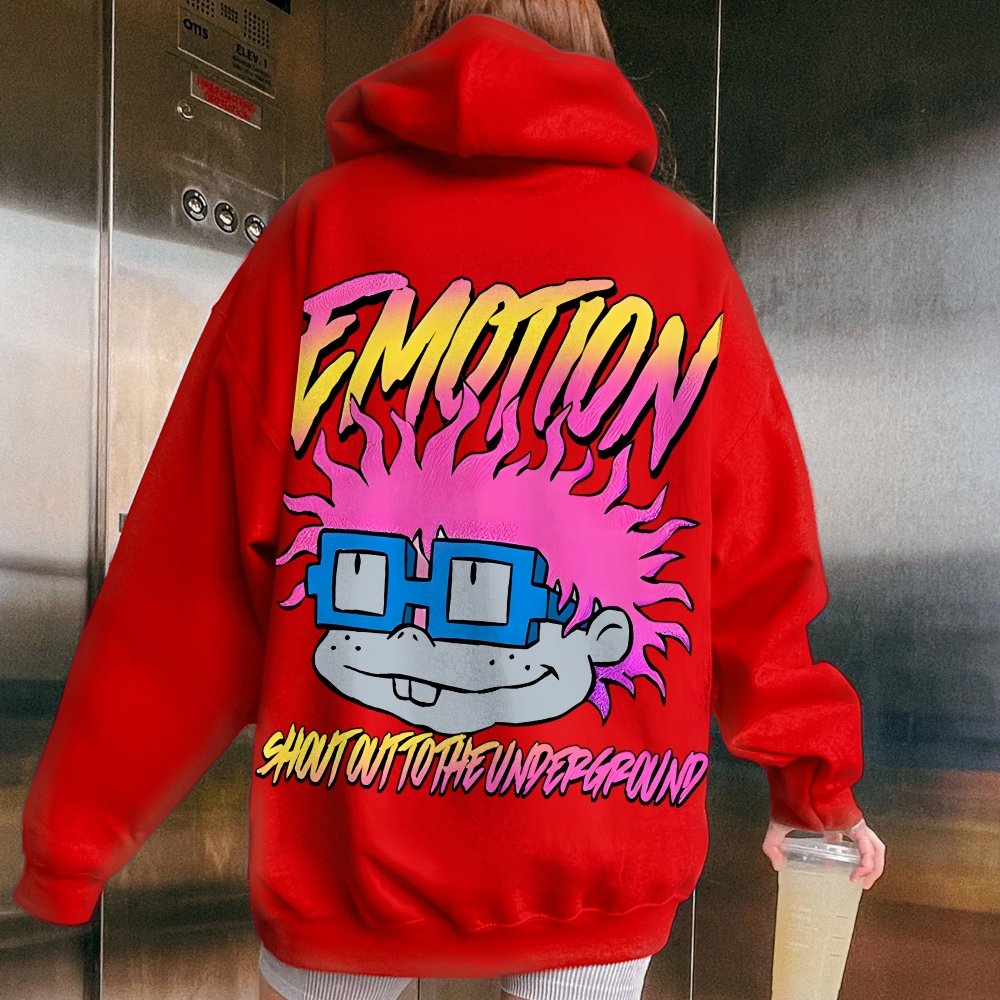 Vintage Cartoon Monster Graphic Print Printed Back Cotton Hoodie