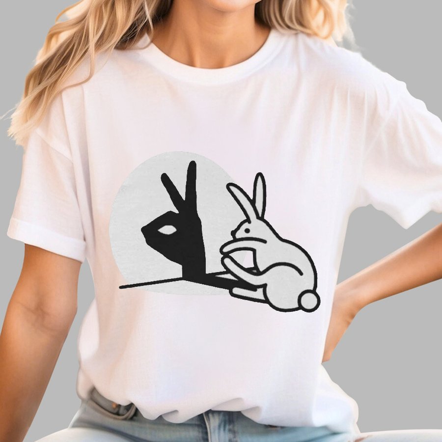 Funny Rabbit Hand Shadow Puppets Bunny Figure Pop Art Geeky T-Shirt