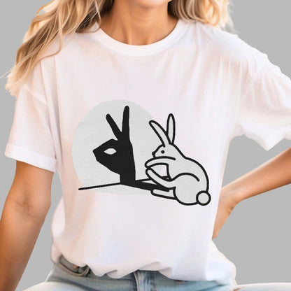 Funny Rabbit Hand Shadow Puppets Bunny Figure Pop Art Geeky T-Shirt
