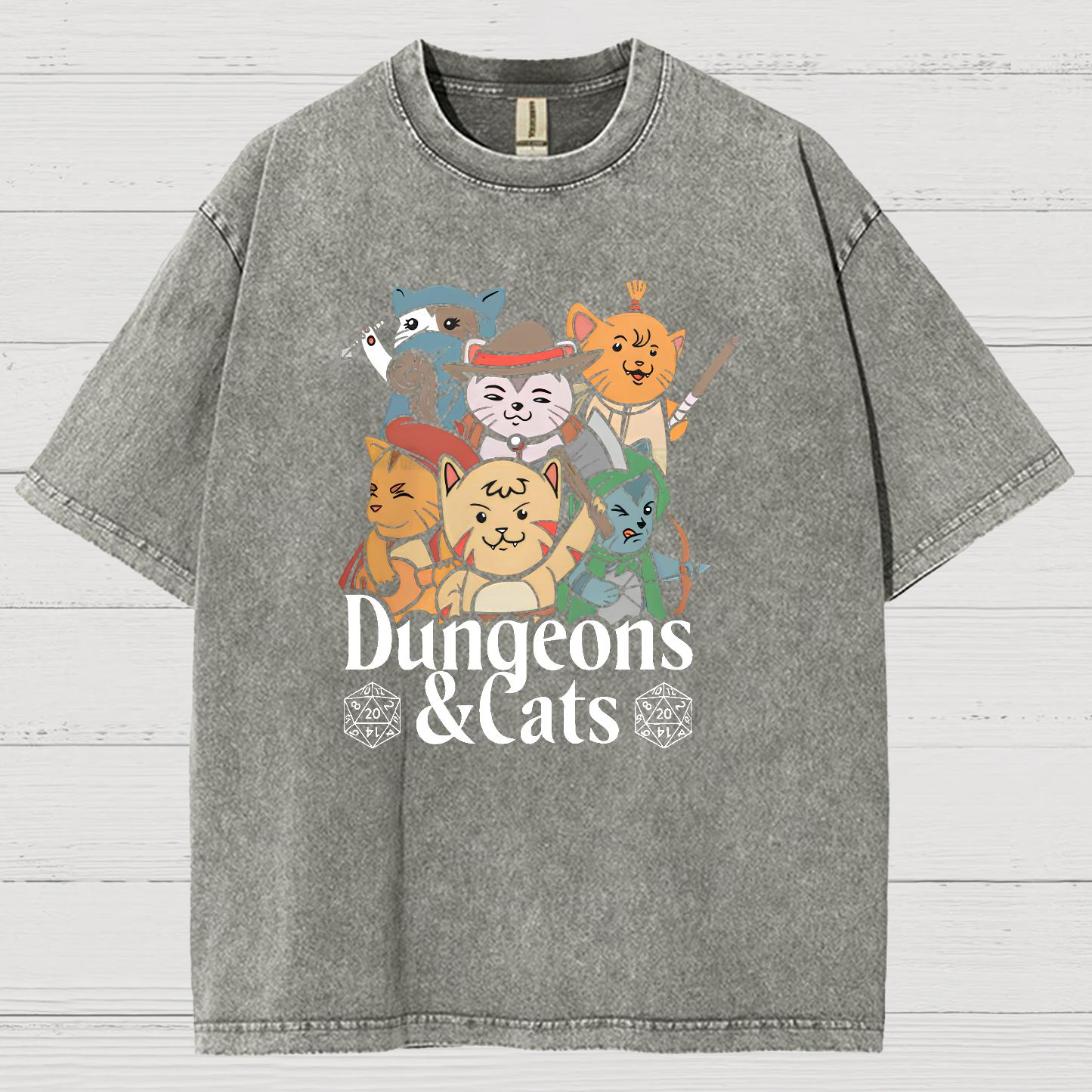 Dungeons and Cats Vintage Distressed T-shirt