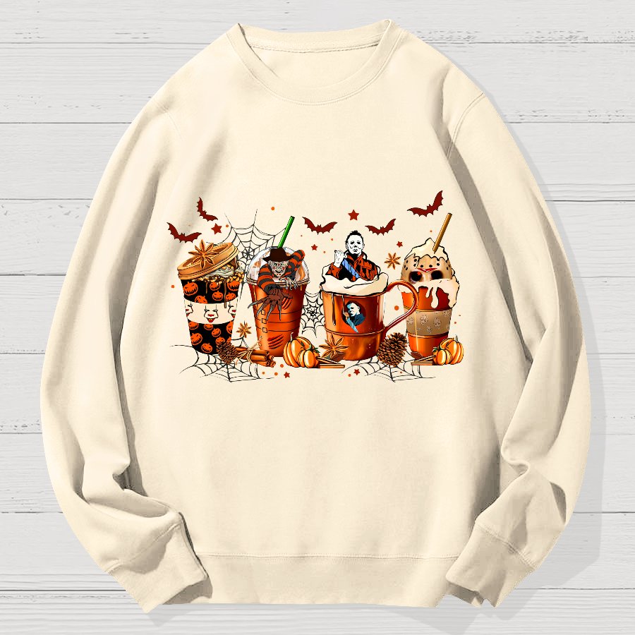 Skeleton Coffee Cups Halloween Geek Cotton Sweatshirt