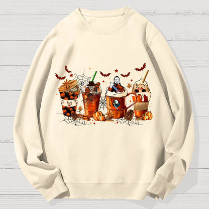 Skeleton Coffee Cups Halloween Geek Cotton Sweatshirt