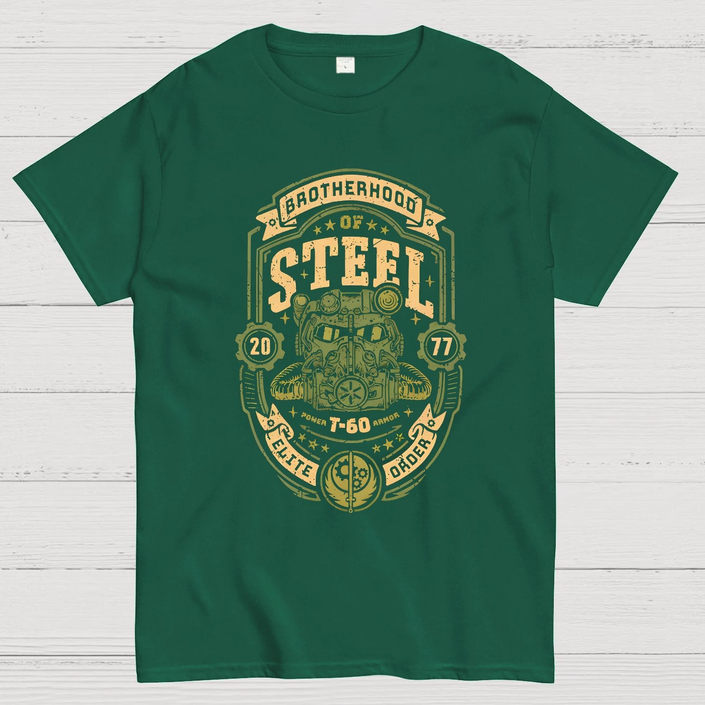 Knight of Steel T-60 distressed.png Geeky T-Shirt