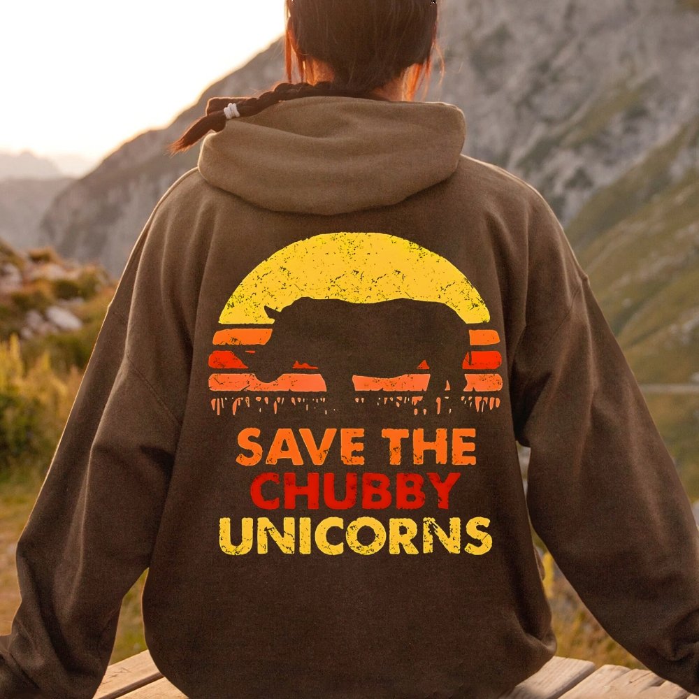 Save The Chubby Unicorns  Printed Back Unisex Cotton Hoodie