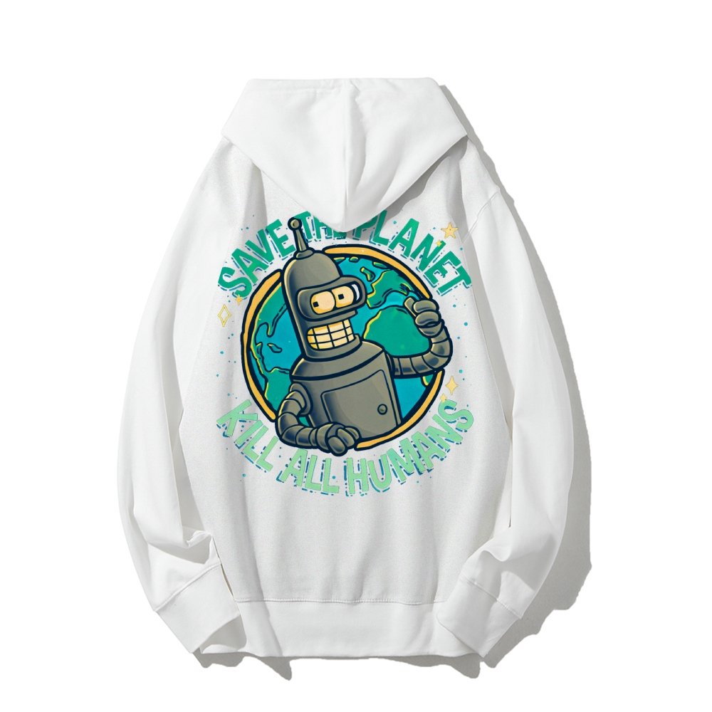 Save The Planet Kill All Humans Geek Printed Back Cotton Hoodie