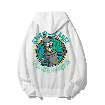 Save The Planet Kill All Humans Geek Printed Back Cotton Hoodie