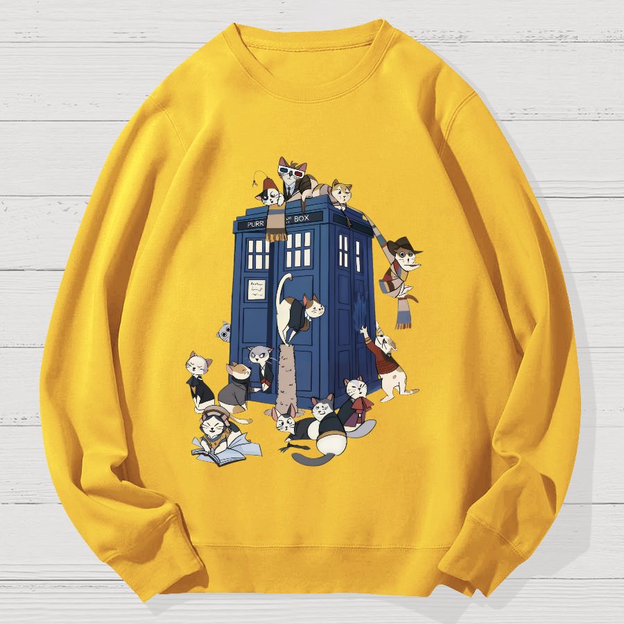Cats Take Over The Phone Booth Geek Cotton Sweatshirt