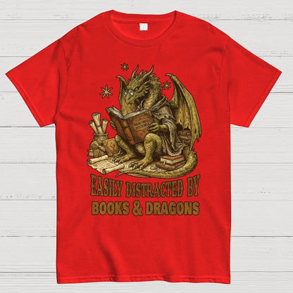 Easily Distracted By Books And Dragons Geek T-Shirt