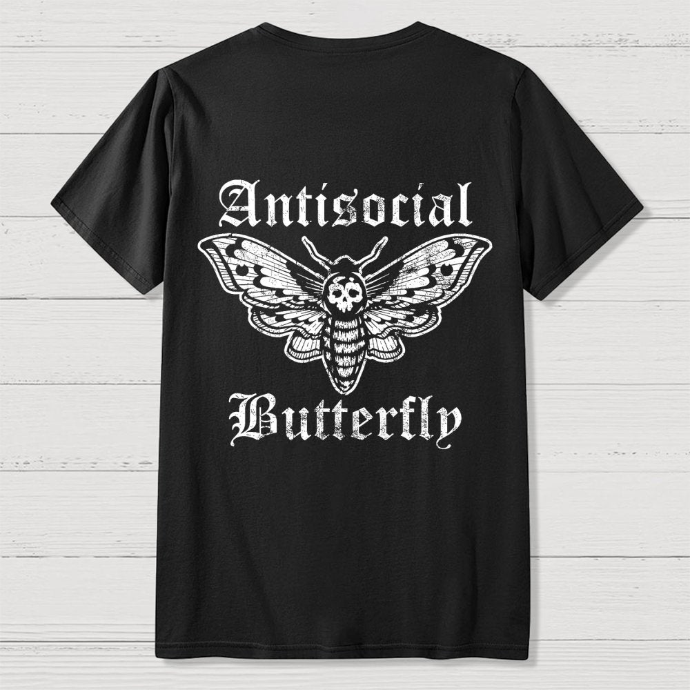 Funny Antisocial Butterfly Front And Back Printing Geek T-Shirt