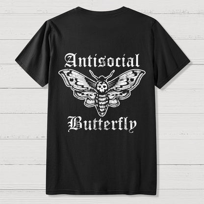 Funny Antisocial Butterfly Front And Back Printing Geek T-Shirt