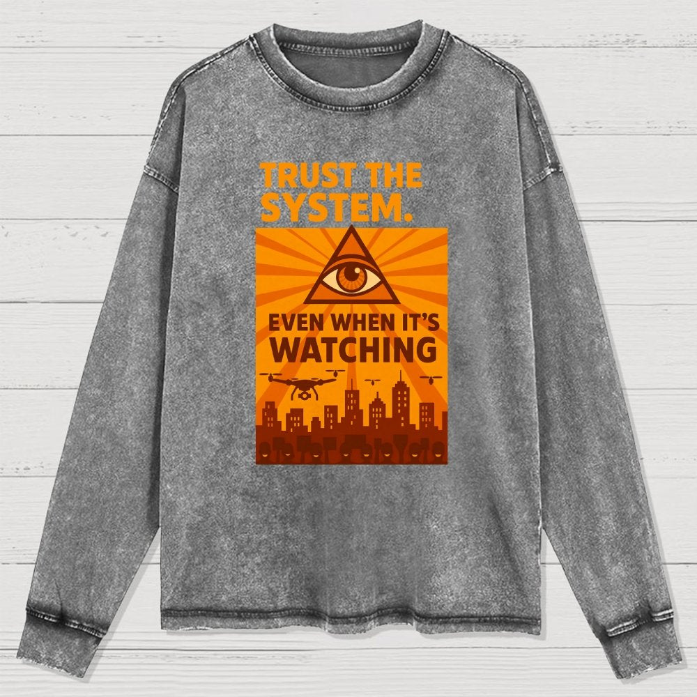 Trust The System - Dystopian Surveillance Washed Long Sleeve Tee