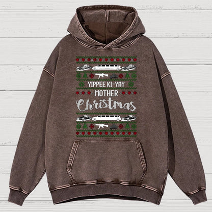 Yippee Ki-Yay Mother Christmas Ugly Vintage Distressed Hoodie