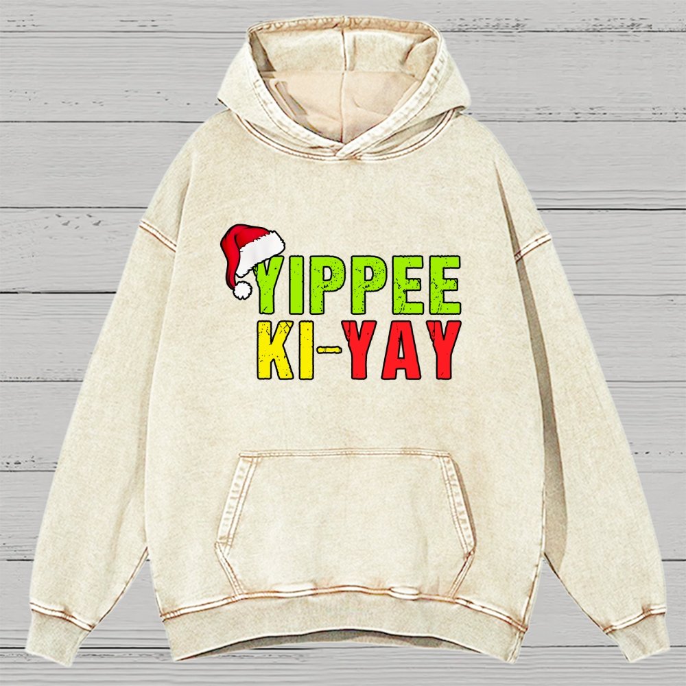 Yippee-Ki-Yay Funny Christmas Vintage Distressed Hoodie