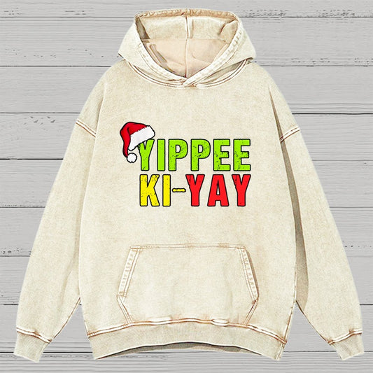 Yippee-Ki-Yay Funny Christmas Vintage Distressed Hoodie
