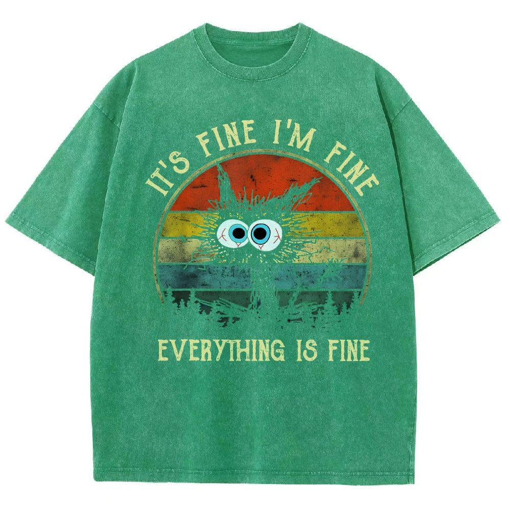 It ‘s Fine I am Fine Everything Is Fine Funny Black cat Vintage Distressed T-shirt