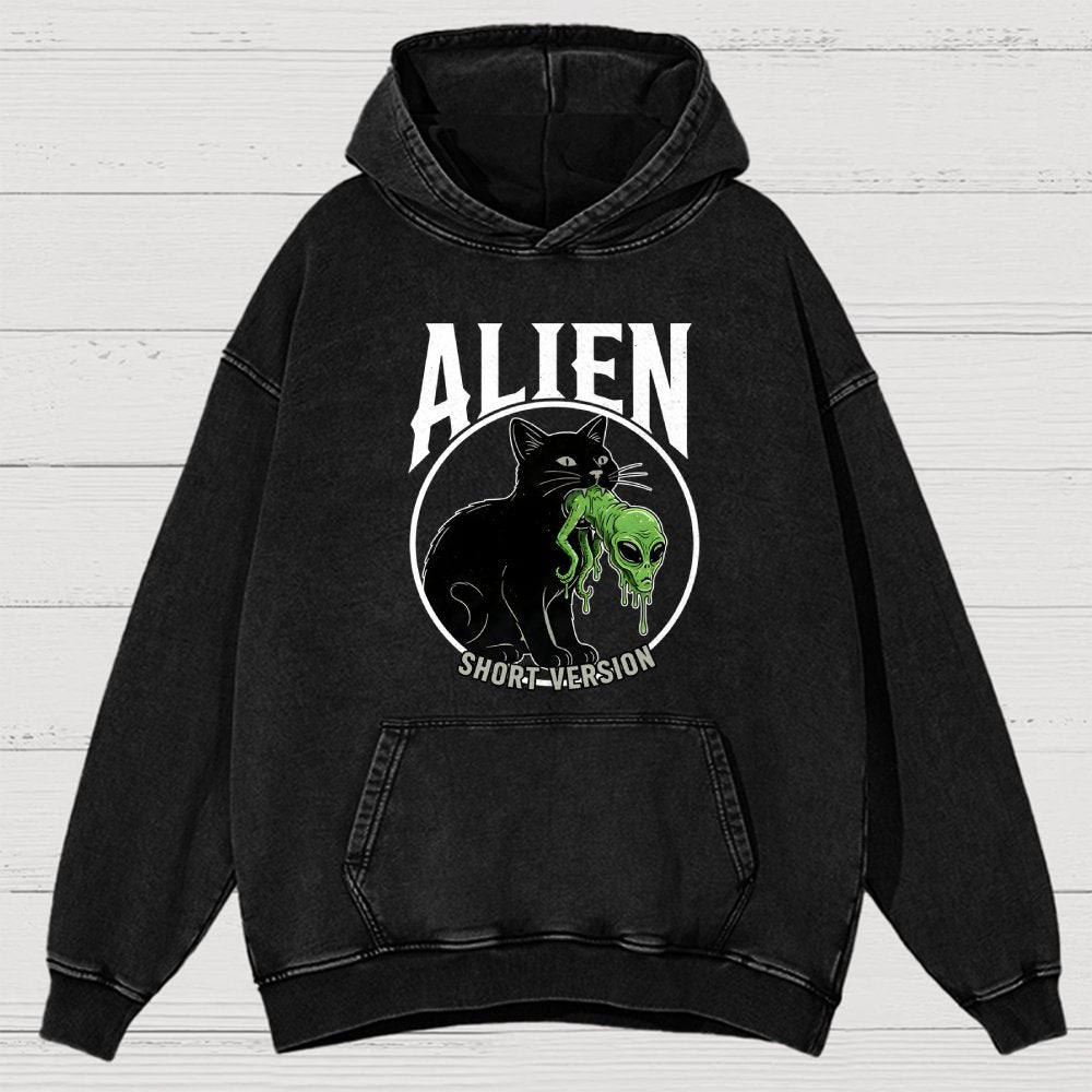 Black Cat Eating Alien Vintage Distressed Hoodie